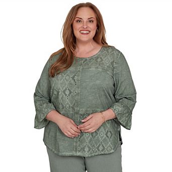Plus Size Alfred Dunner Provence Tonal Spliced Patchwork Top