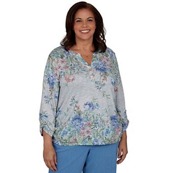 Plus Size Alfred Dunner Provence Floral Borders Henley Top