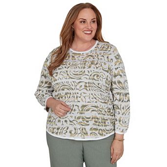 Plus Size Alfred Dunner Provence Paisley Stripe Spacedye Sweater