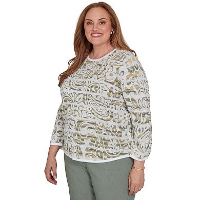 Plus Size Alfred Dunner Provence Paisley Stripe Spacedye Sweater