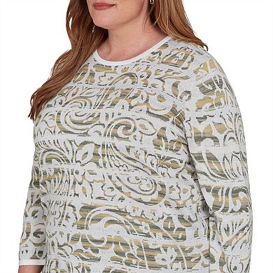 Plus Size Alfred Dunner Provence Paisley Stripe Spacedye Sweater