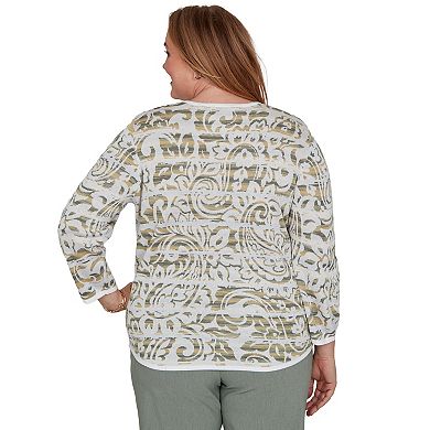 Plus Size Alfred Dunner Provence Paisley Stripe Spacedye Sweater