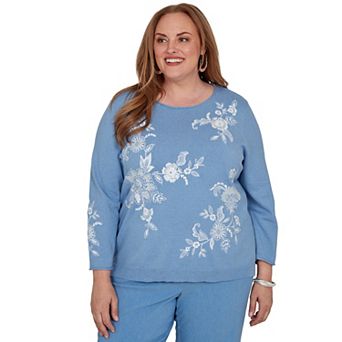 Plus Size Alfred Dunner Lacey Floral Embroidered Sweater