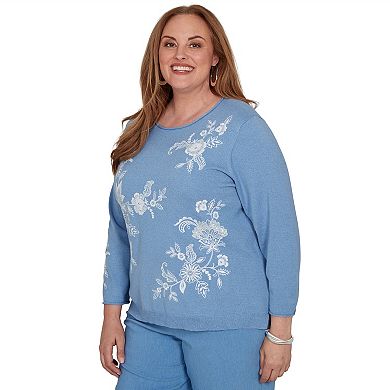 Plus Size Alfred Dunner Lacey Floral Embroidered Sweater