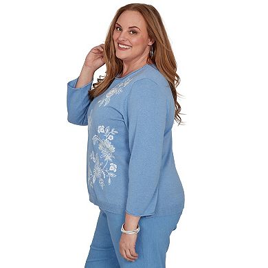 Plus Size Alfred Dunner Lacey Floral Embroidered Sweater