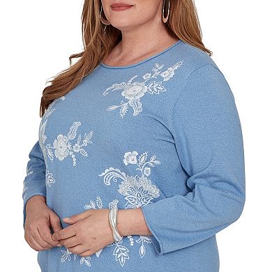 Plus Size Alfred Dunner Lacey Floral Embroidered Sweater