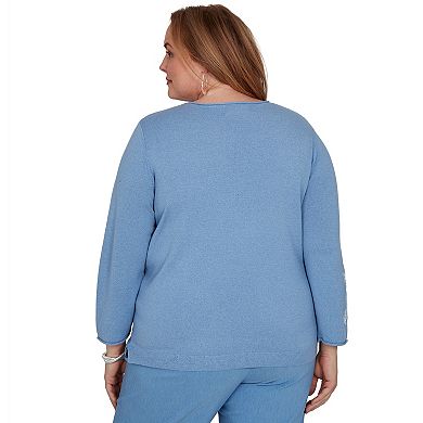 Plus Size Alfred Dunner Lacey Floral Embroidered Sweater