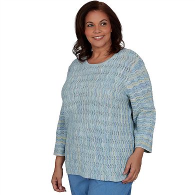 Plus Size Alfred Dunner Provence Scalloped Stripes Textured Sweater
