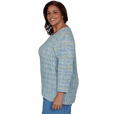 Plus Size Alfred Dunner Provence Scalloped Stripes Textured Sweater