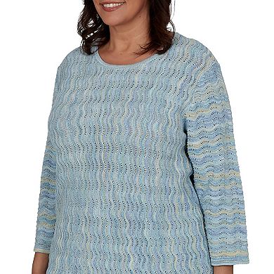 Plus Size Alfred Dunner Provence Scalloped Stripes Textured Sweater
