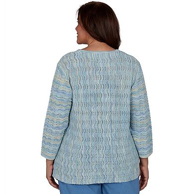 Plus Size Alfred Dunner Provence Scalloped Stripes Textured Sweater