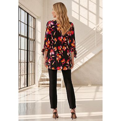 Roaman's Women's Plus Size Surplice Three Quarter Sleeve A-Line Tunic