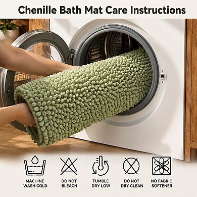 Large Chenille Bathroom Rug High Low Pile Soft Absorbent Non Slip Washable Quick Dry