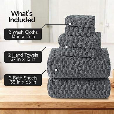 Gray Bath Towel Sets XL - 35"x70" Extra Large 6-Piece Luxury Hotel Microfiber Super Soft Absorbent