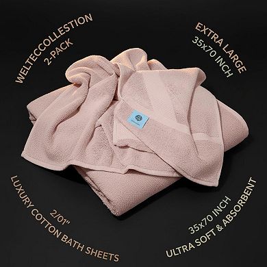 Luxury 650 GSM Cotton Bath Sheet Towels 2 Pack Soft Absorbent Quick Dry Large