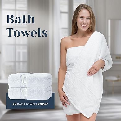 Luxury White Bath Towel Set 8 Pieces 700 GSM 100% Cotton 2 Bath 2 Hand 4 Washcloths Highly Absorbent