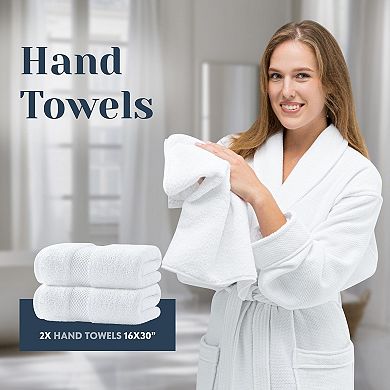 Luxury White Bath Towel Set 8 Pieces 700 GSM 100% Cotton 2 Bath 2 Hand 4 Washcloths Highly Absorbent
