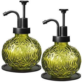 8 Oz Vintage Glass Soap Dispenser 2 Pack Rustic Snowflake Green Black Pump Kitchen Bathroom