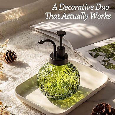 8 Oz Vintage Glass Soap Dispenser 2 Pack Rustic Snowflake Green Black Pump Kitchen Bathroom
