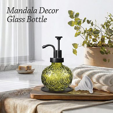 8 Oz Vintage Glass Soap Dispenser 2 Pack Rustic Snowflake Green Black Pump Kitchen Bathroom