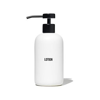 Ceramic Lotion Dispenser Pump Stoneware Stainless Steel 12 Oz Refillable Bathroom Hand Body Bottle
