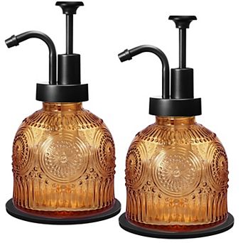 8 Oz Vintage Glass Soap Dispenser with Pump 2 Pack Refillable Bathroom Kitchen Hand Liquid Bottle