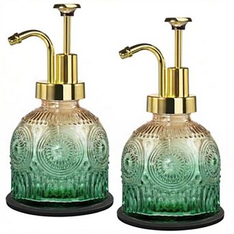8 Oz Vintage Glass Soap Dispenser with Pump 2 Pack Refillable Bathroom Kitchen Hand Liquid Bottle