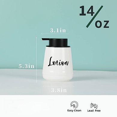 Ceramic Soap Dispenser 14oz White Labeled Lotion Pump Kitchen Bathroom Farmhouse Design Refillable