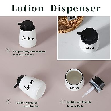 Ceramic Soap Dispenser 14oz White Labeled Lotion Pump Kitchen Bathroom Farmhouse Design Refillable