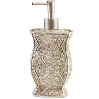 Resin Soap Dispenser with Floral Design Durable Pump for Bathroom Countertop, 2.5" x 3.5" x 8.25"
