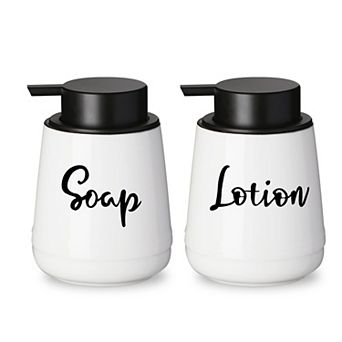 Farmhouse Ceramic Soap Lotion Dispenser Set 14oz White Bathroom Pump Bottles