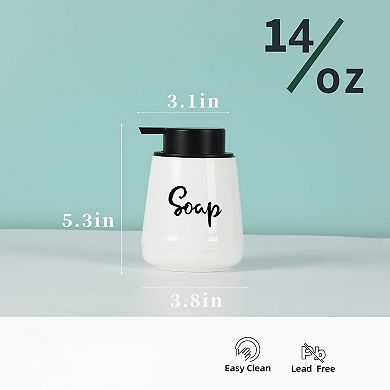 Farmhouse Ceramic Soap Lotion Dispenser Set 14oz White Bathroom Pump Bottles