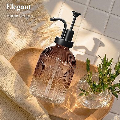 12oz Vintage Glass Soap Dispenser with Pump Refillable Liquid Hand Bottle Lotion Antique Rustic