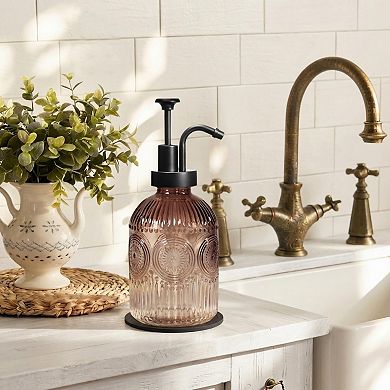 12oz Vintage Glass Soap Dispenser with Pump Refillable Liquid Hand Bottle Lotion Antique Rustic