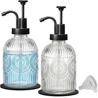 12oz Vintage Glass Soap Dispenser with Pump Refillable Liquid Hand Bottle Lotion Antique Rustic