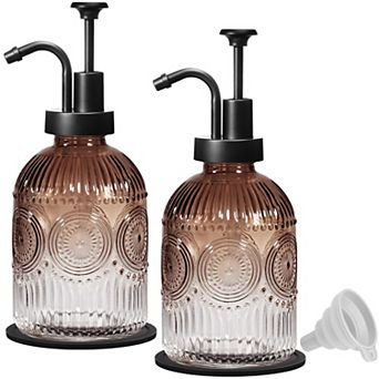 12oz Vintage Glass Soap Dispenser with Pump Refillable Liquid Hand Bottle Lotion Antique Rustic