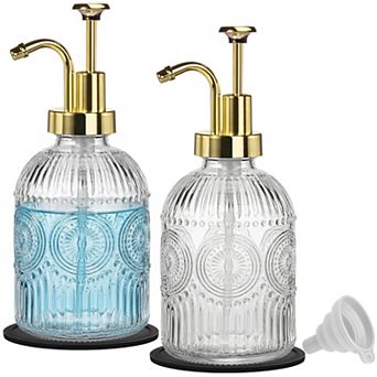 12oz Vintage Glass Soap Dispenser with Pump Refillable Liquid Hand Bottle Lotion Antique Rustic