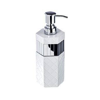 Quilted Mirror White Hand Soap Dispenser with Metal Pump for Bathroom Countertop