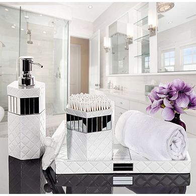 Quilted Mirror White Hand Soap Dispenser with Metal Pump for Bathroom Countertop
