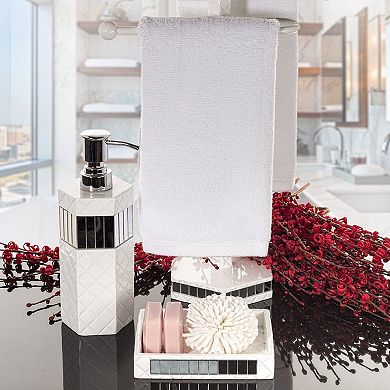 Quilted Mirror White Hand Soap Dispenser with Metal Pump for Bathroom Countertop