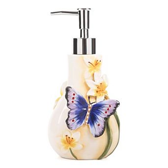 Ceramic Soap Dispenser 3D Hand-painted Butterfly Lilies Flower Lotion Bathroom Accessories