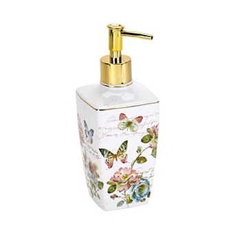 Butterfly Garden Ceramic Lotion Soap Dispenser Countertop Bathroom Accessory