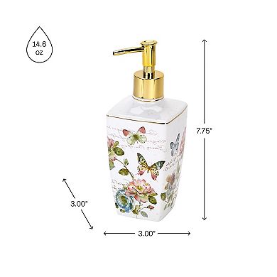 Butterfly Garden Ceramic Lotion Soap Dispenser Countertop Bathroom Accessory