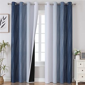 Navy Blue Grey Ombre Blackout Curtains 84 Inch 2 Panels Grommet Thermal Insulated Room