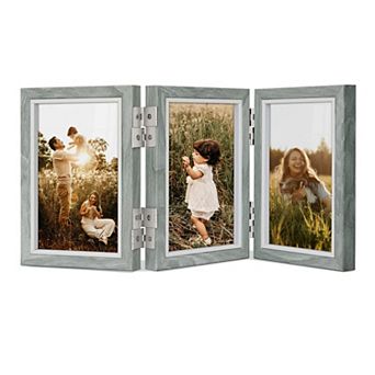 Hinged Picture Frame 3 Photos 4x6 360° Folding Wooden Collage Tabletop Wall Hanging Gift
