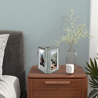 Hinged Picture Frame 3 Photos 4x6 360° Folding Wooden Collage Tabletop Wall Hanging Gift