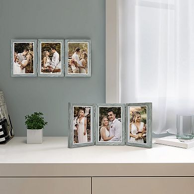 Hinged Picture Frame 3 Photos 4x6 360° Folding Wooden Collage Tabletop Wall Hanging Gift