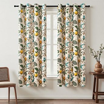 Hummingbird Kitchen Tier Curtains Botanical Grommet Room Darkening Window Drapes 2 Panels