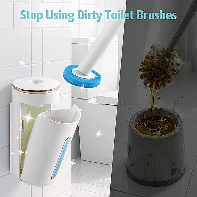 Disposable Toilet Brush with Holder 24 Refills Wall-Mounted Cleaning System Auto-Open Storage Box