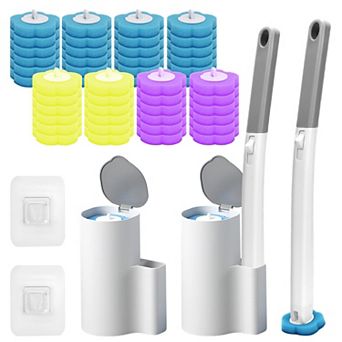 2 Pack Disposable Toilet Brush Set with 48 Refills Extended Handle Bathroom Cleaning System